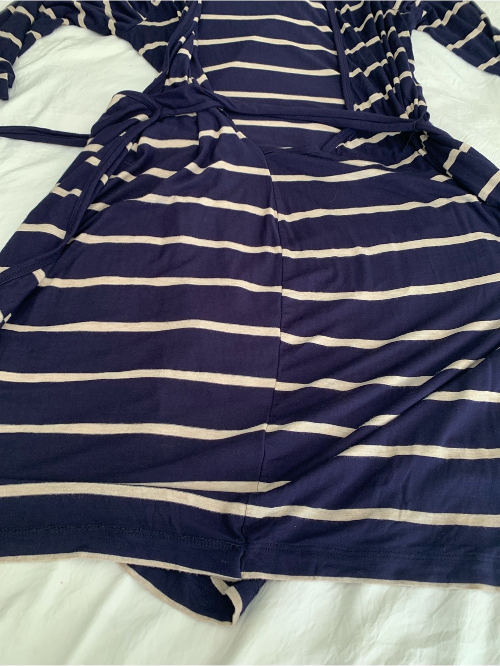 Calvin Klein Navy Tan Striped Wrap Dress 3/4 Sleeve Size 14 - Picture 5 of 8